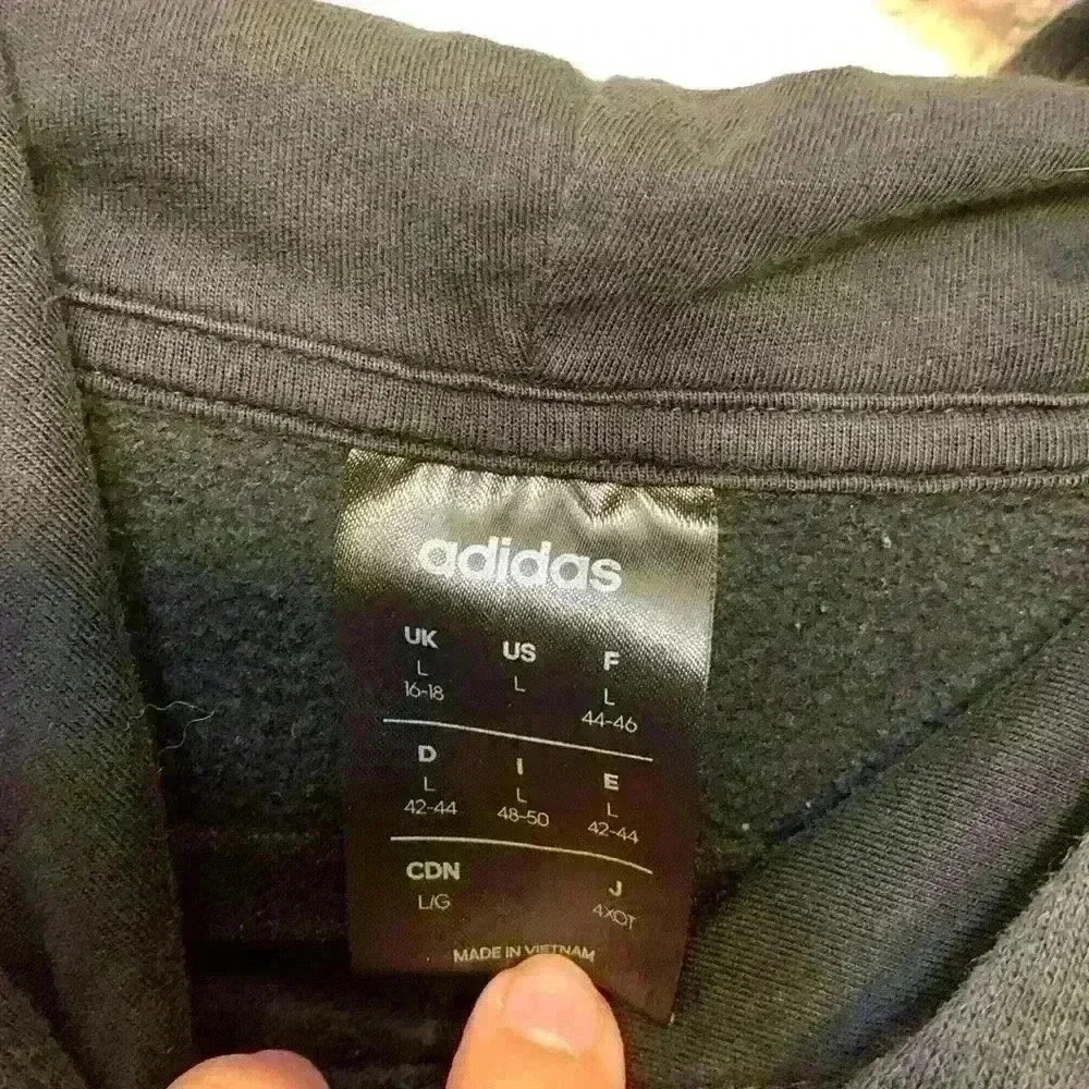 Black Adidas hooded sweatshirt sz L athletic athleisure activewear * faded - Picture 2 of 7